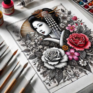 geisha tattoo design ideas Surrealism symbolic motifs cultural for side