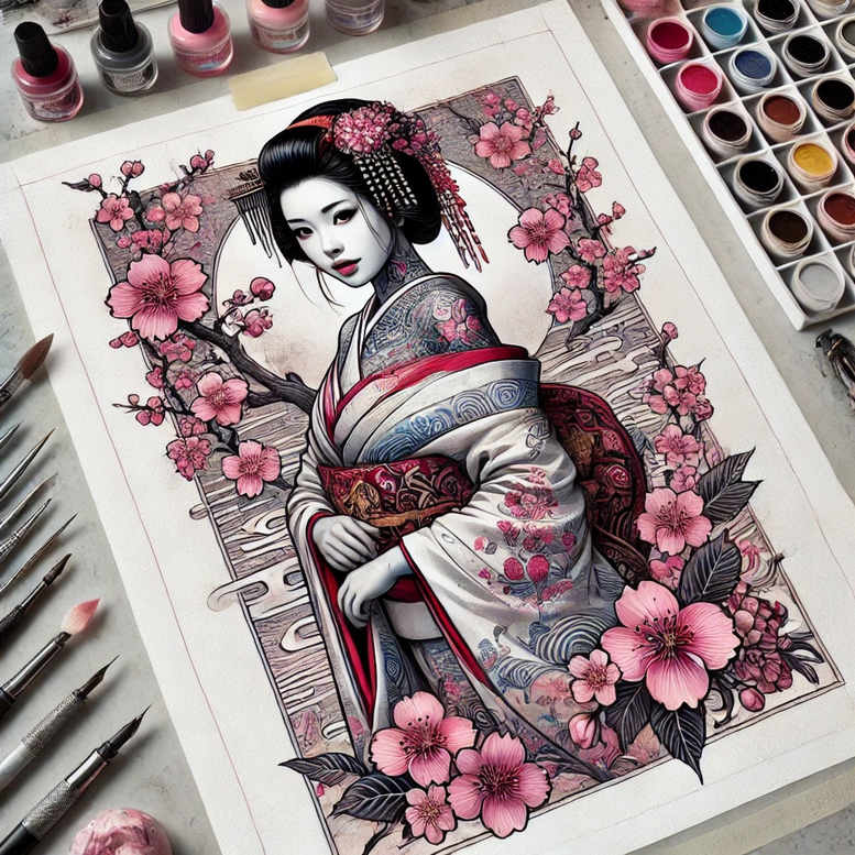 geisha tattoo design ideas low-key delicate for foot