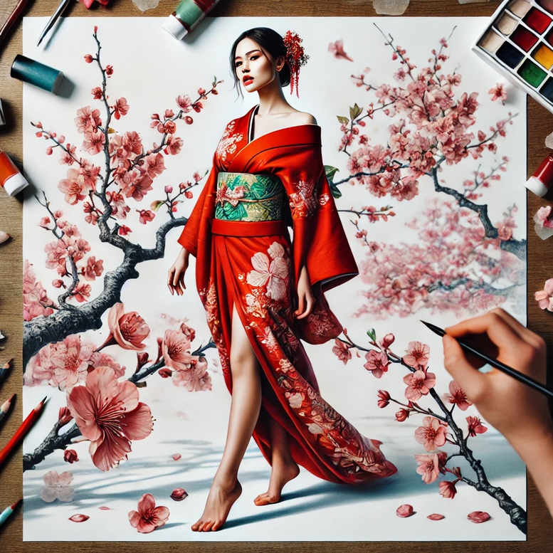 geisha tattoo design ideas Surrealism hyperreal detailed faces perseverance and power