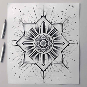 3d-geometric-tattoo – tattoo design ideas free ai generated – quiet – for-lower-leg – Gallery: geometric-inkby-ai
