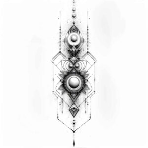 fractal-tattoo – tattoo design ideas free ai generated – minimalist-script – for-thigh – Gallery: geometric-inkby-ai