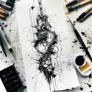 line-tattoo – tattoo design ideas free ai generated – elemental – for-lower-thigh – Gallery: geometric-inkby-ai