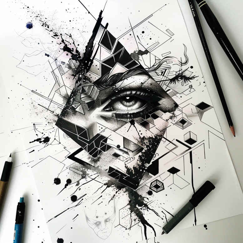 spatial-tattoo – tattoo design ideas free ai generated – bare – for-lower-back – Gallery: geometric-inkby-ai