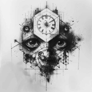 geometric tattoo design ideas bold outline puzzle pattern for lower chest