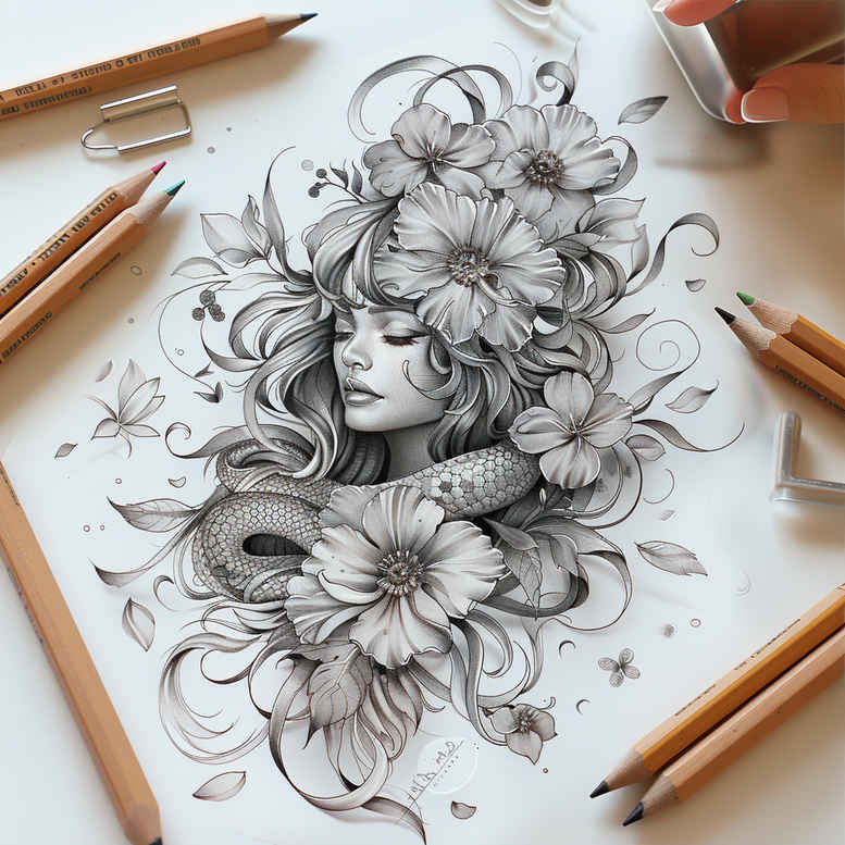 Delikatne kwiaty - Free tattoo design ideas ai genereted - inkby.ai