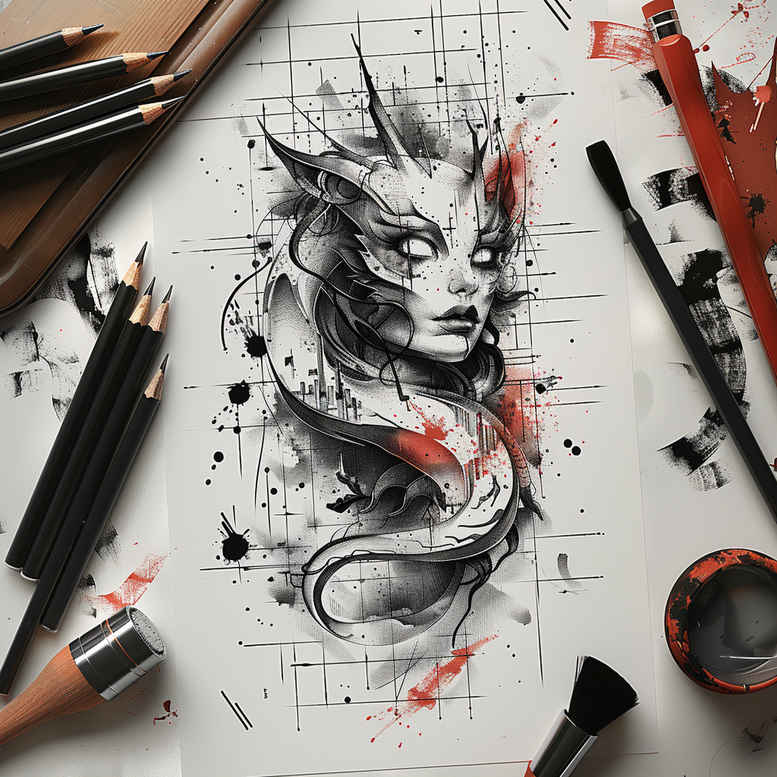 Surrealistyczne postacie - Free tattoo design ideas ai genereted - inkby.ai