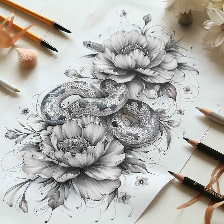 Delikatne kwiaty - Free tattoo design ideas ai genereted - inkby.ai