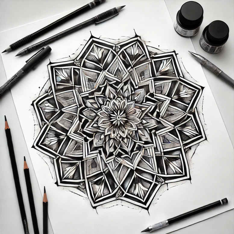 ornamental-rays – tattoo design ideas free ai generated – subtle-fill – for-abdomen – Gallery: mandalas-and-similar-inkby-ai