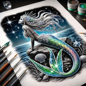 mermaid-with-feathers-neotraditional-dynamic-color-for-knee – tattoo design ideas free ai generated – Gallery: mermaids-inkby-ai