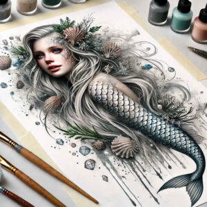 mermaid-color-tattoo – tattoo design ideas free ai generated – neotraditional-textured-shading – for-stomach – Gallery: mermaids-inkby-ai