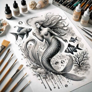 mermaid-3d-tattoo-realism-natural-tones-for-shoulder-blade – tattoo design ideas free ai generated – Gallery: mermaids-inkby-ai