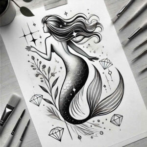 mermaid-contemporary-tattoo – tattoo design ideas free ai generated – realism-natural-look – for-nape – Gallery: mermaids-inkby-ai
