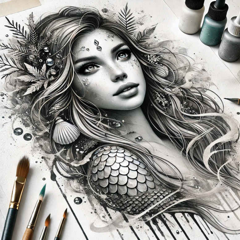 mermaid-in-motion-realism-textured-light-for-hip – tattoo design ideas free ai generated – Gallery: mermaids-inkby-ai