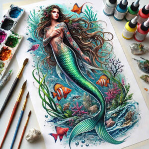 mermaid-delicate-tattoo-neotraditional-layered-fill-for-scapula – tattoo design ideas free ai generated – Gallery: mermaids-inkby-ai