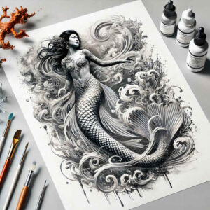 mermaid-with-details-neotraditional-vivid-gradients-for-calf – tattoo design ideas free ai generated – Gallery: mermaids-inkby-ai
