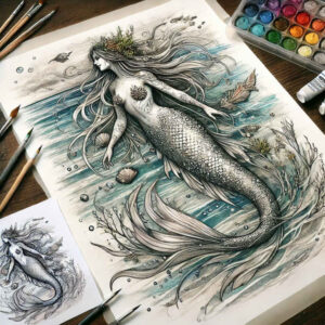 mermaid-spirit-tattoo – tattoo design ideas free ai generated – surrealism-spectral-hues – for-wrist-side – Gallery: mermaids-inkby-ai