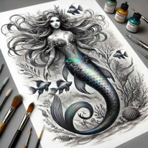 mermaids tattoo design ideas Surrealism fluid forms dreamy symbol of courage