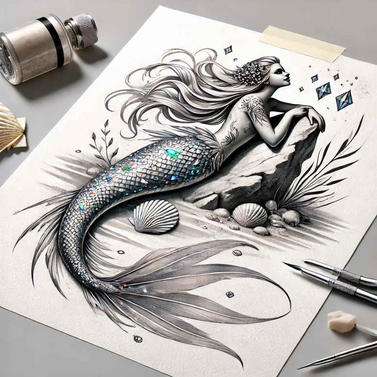 mermaids tattoo design ideas Surrealism ethereal glow fish tail for spine