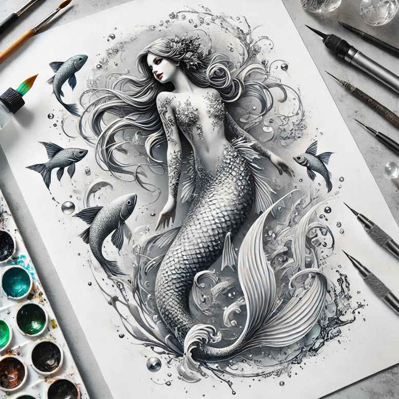 mermaids tattoo design ideas Surrealism psychedelic mythical courage and power