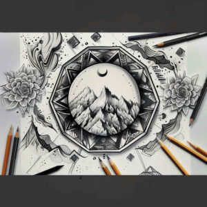 geometric-elements – tattoo design ideas free ai generated – ornate – for-biceps – Gallery: nature-and-geometry-inkby-ai