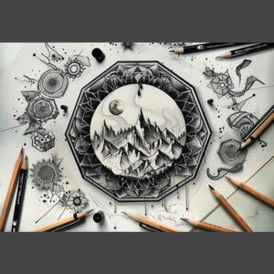 geometric-symmetry – tattoo design ideas free ai generated – ornate – for-palm – Gallery: nature-and-geometry-inkby-ai
