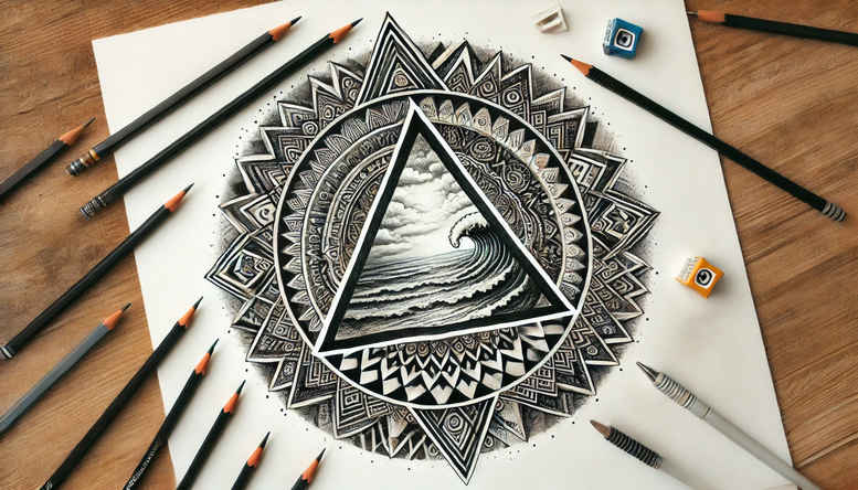 lines-and-leaves – tattoo design ideas free ai generated – kaleidoscope – for-chest – Gallery: nature-and-geometry-inkby-ai
