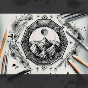 nature-and-geometry tattoo design ideas Surrealism disorienting fractal pattern symbol of endurance