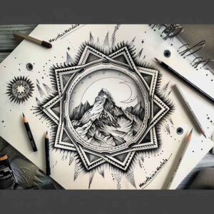 nature-and-geometry tattoo design ideas Surrealism imperfect symmetry interlocking shapes meaning resilience