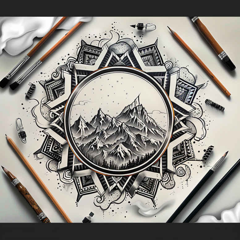nature-and-geometry tattoo design ideas Surrealism symbolic motifs pinup flash stands for perseverance