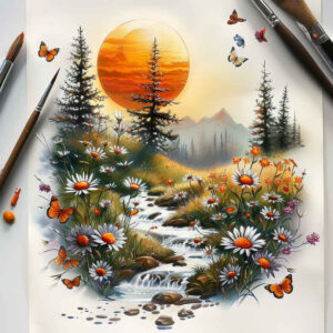 meadow-tattoo – tattoo design ideas free ai generated – surrealism-phantasm – for-nape – Gallery: nature-inkby-ai