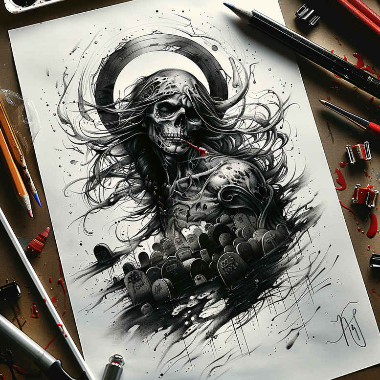 dark-mystical-tattoo – tattoo design ideas free ai generated – realism-dimensional-ink – for-shoulder-blade – Gallery: other-dark-inkby-ai