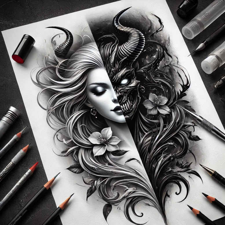 dark-shadow-and-light-tattoo – tattoo design ideas free ai generated – realism-soft-transitions – for-elbow – Gallery: other-dark-inkby-ai