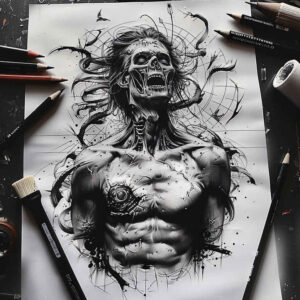 dark-symbol-tattoo – tattoo design ideas free ai generated – surrealism-whimsical – for-lower-leg – Gallery: other-dark-inkby-ai