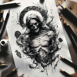 other-dark tattoo design ideas color blending void for upper chest