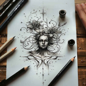 light-geometric-patterns – tattoo design ideas free ai generated – thin-script – for-upper-back – Gallery: other-delicate-inkby-ai