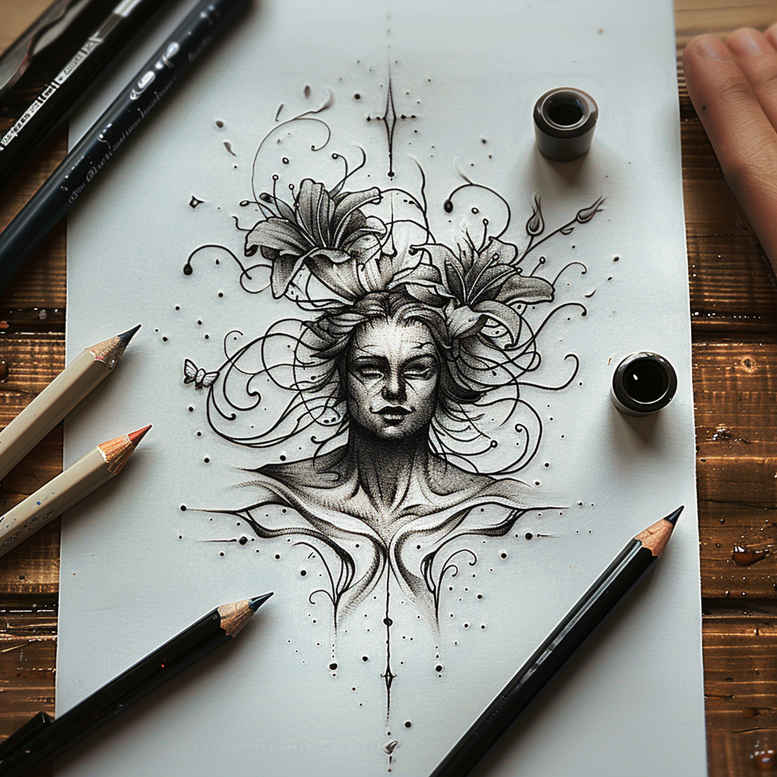 light-geometric-patterns – tattoo design ideas free ai generated – thin-script – for-upper-back – Gallery: other-delicate-inkby-ai