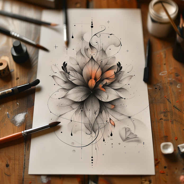 flowers-and-leaves – tattoo design ideas free ai generated – realism-high-definition – for-foot – Gallery: other-flowers-inkby-ai
