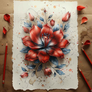 flowers-with-feathers – tattoo design ideas free ai generated – neotraditional-bold-color – for-collarbone – Gallery: other-flowers-inkby-ai