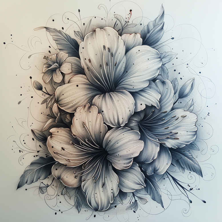 geometric-flower-tattoo – tattoo design ideas free ai generated – realism-natural-luminosity – for-lower-chest – Gallery: other-flowers-inkby-ai