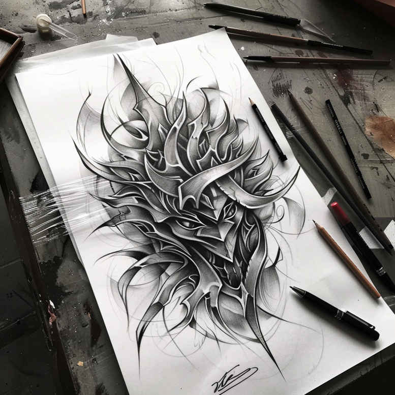 elegant – tattoo design ideas free ai generated – neotraditional-layered-fill – for-abdomen – Gallery: other-other-inkby-ai
