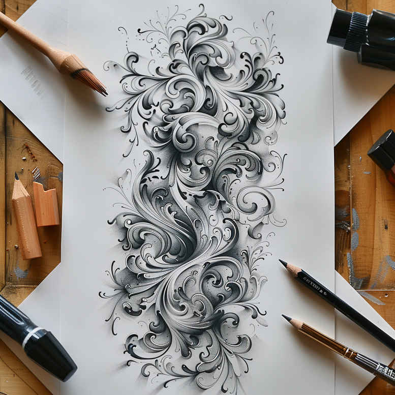micro-line – tattoo design ideas free ai generated – neotraditional-decorative-flourishes – for-sternum – Gallery: other-other-inkby-ai