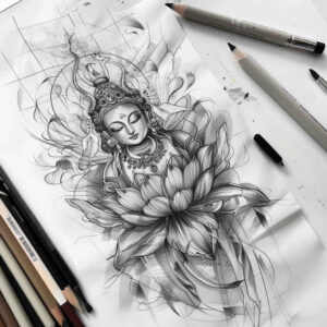 thin-line – tattoo design ideas free ai generated – neotraditional-bold-highlights – for-back-of-neck – Gallery: other-religions-inkby-ai