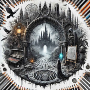 path-road tattoo design ideas Surrealism hallucinogenic outdoor path embodying courage