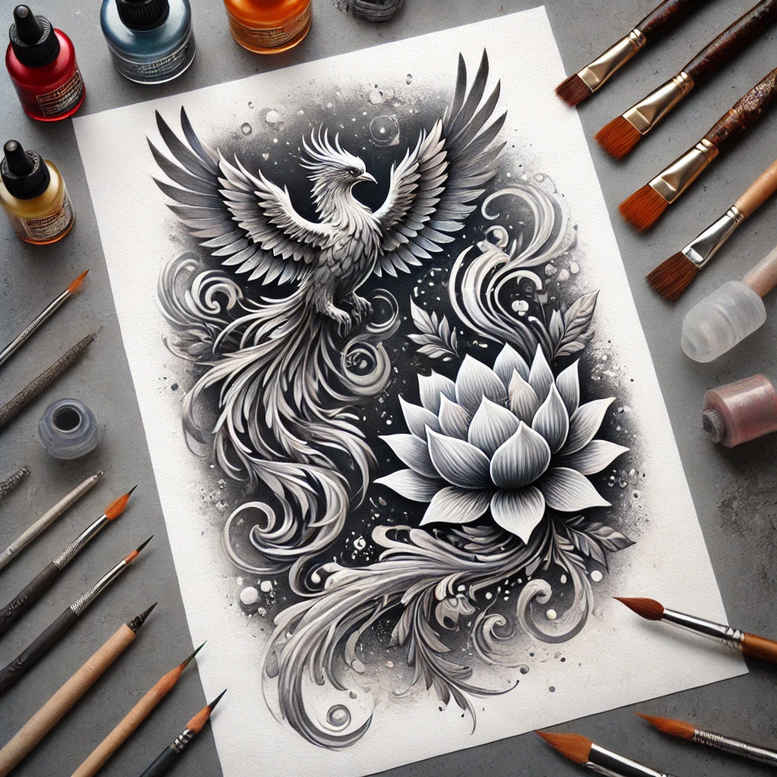 phoenix-and-symbolism – tattoo design ideas free ai generated – realism-natural-luminosity – for-upper-chest – Gallery: phoenix-inkby-ai
