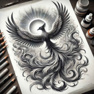 phoenix-symbol-of-transformation – tattoo design ideas free ai generated – realism-realistic-wrinkles – for-nape – Gallery: phoenix-inkby-ai