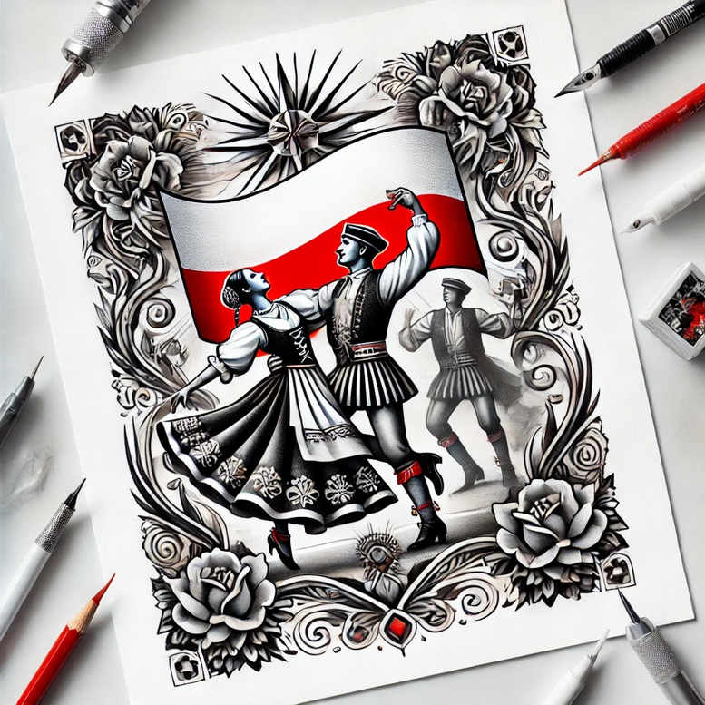 poland tattoo design ideas realistic movement deep-shading for biceps