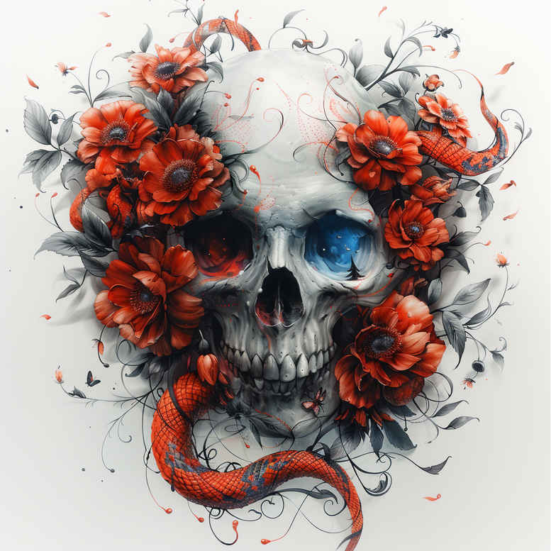3d-skull-tattoo – tattoo design ideas free ai generated – creepy – for-nape – Gallery: skulls-inkby-ai