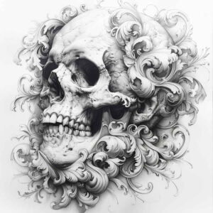 3d-skull-tattoo – tattoo design ideas free ai generated – silence – for-lower-chest – Gallery: skulls-inkby-ai