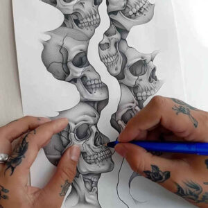 abstract-skull-tattoo – tattoo design ideas free ai generated – agony – for-knee – Gallery: skulls-inkby-ai