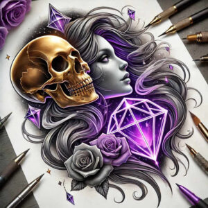 abstract-skull-tattoo – tattoo design ideas free ai generated – bloodcurdling – for-lower-leg – Gallery: skulls-inkby-ai